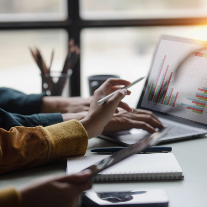 business team working together on analytics plan